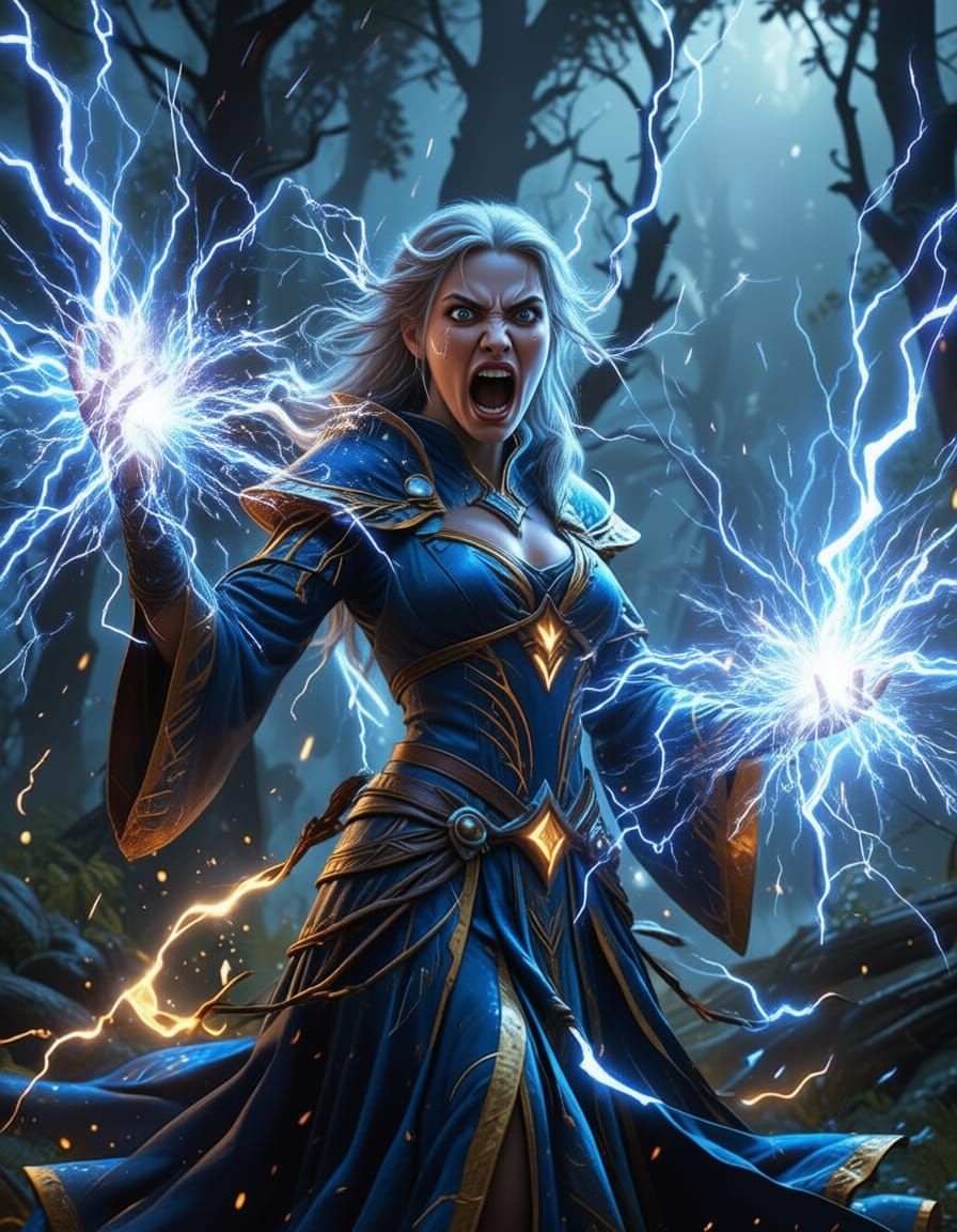 Enchanting Sorceress Conjures Swirling Light Sparks