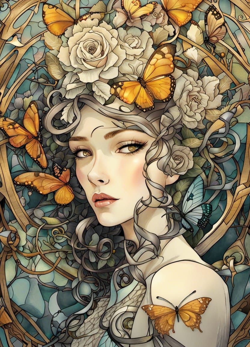 Abstract Glass Woman in Art Nouveau Style