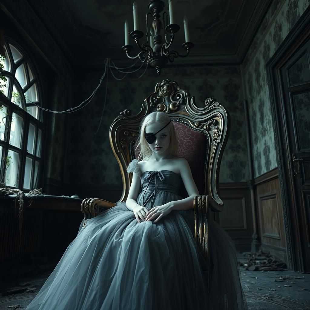 Creepy Ghost Girl in Haunted Mansion, Cinematic Style