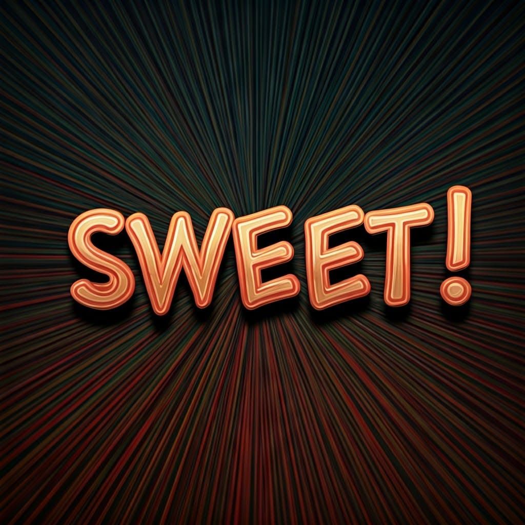 Bold 3D Whimsical Font Reads "SWEET!"