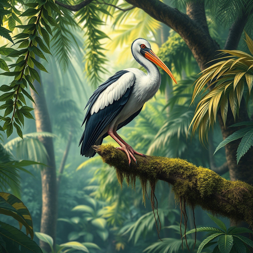 Giant Ibis in Ornithological Illustration Style