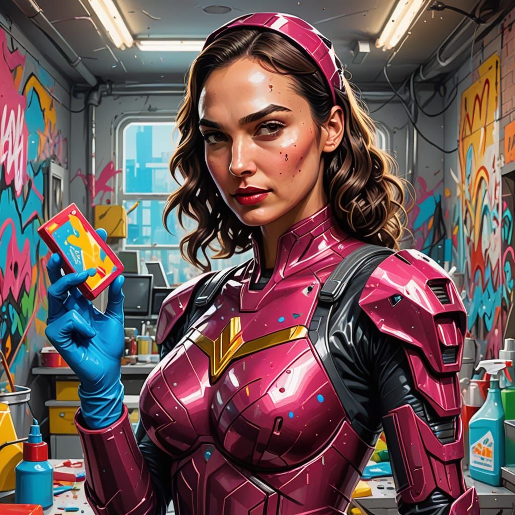 Gal Gadot as a Vibrant Android Cleaning Robot in Futuristic ...