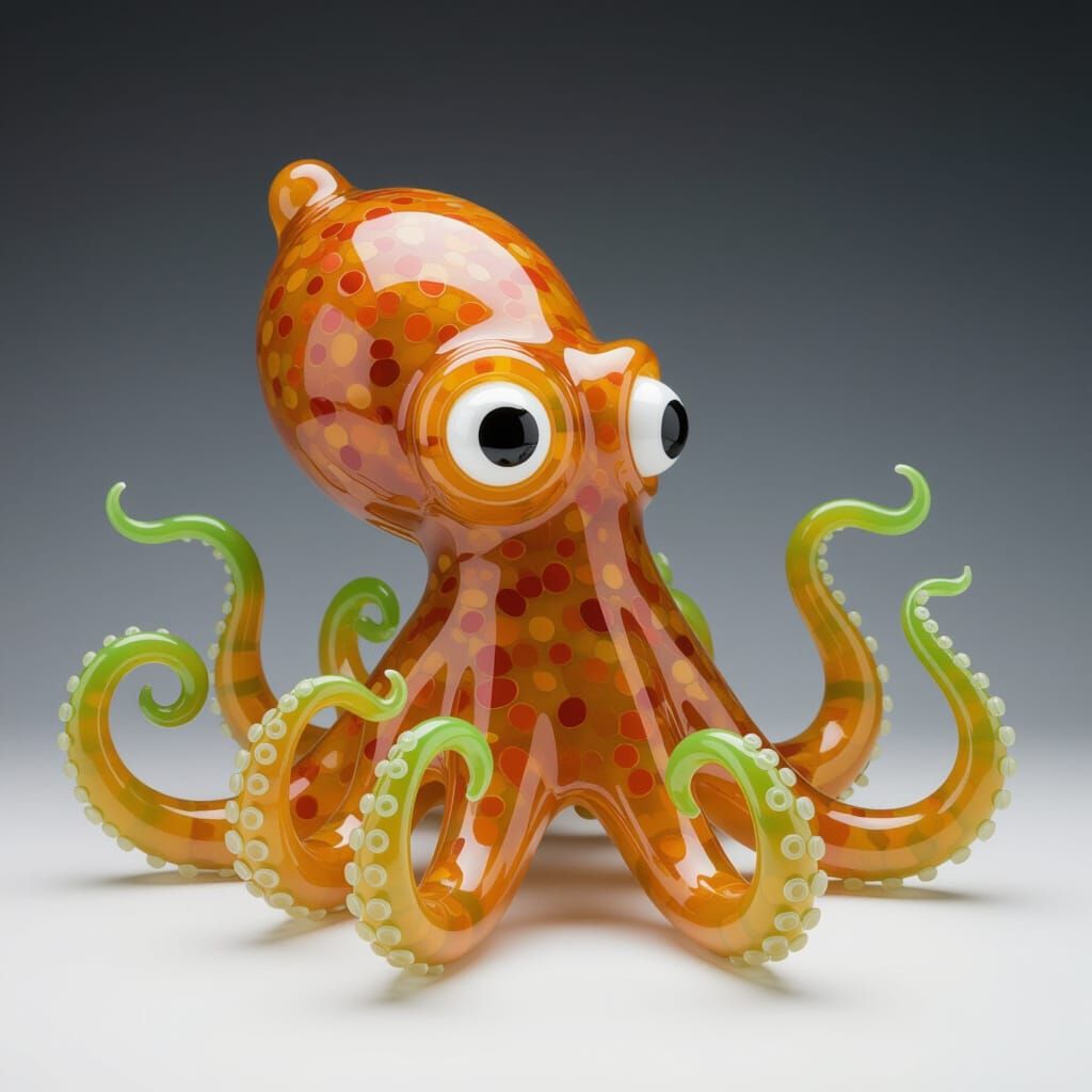 Ugly Octopus Glass Sculpture in Sea Glass Style