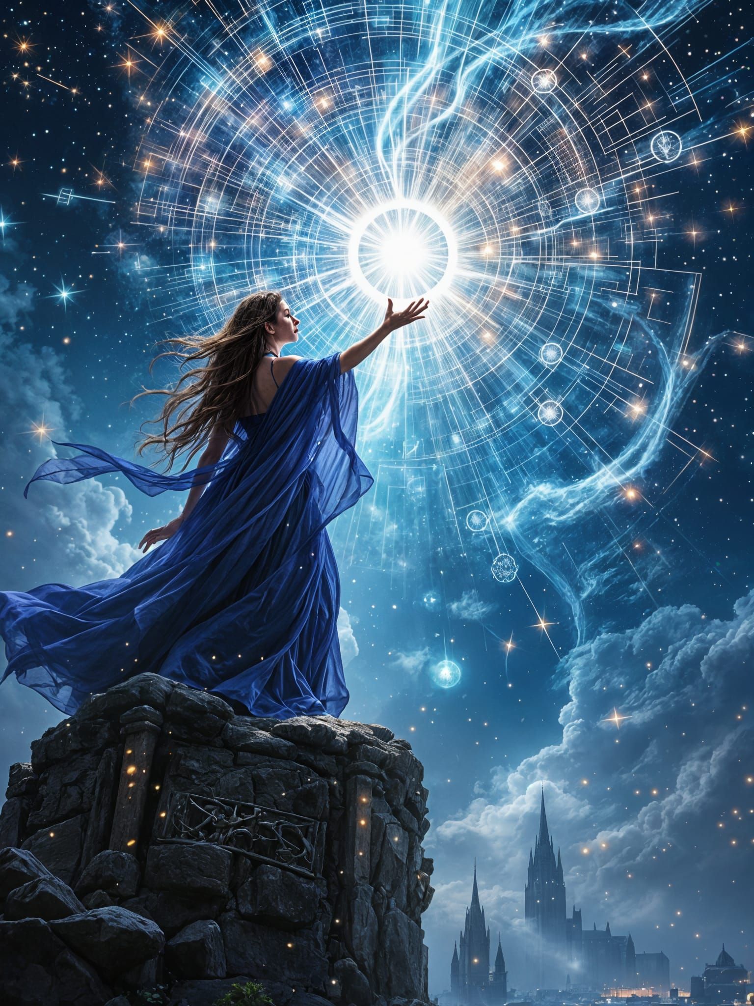 Wizard Casting Spell with Sci-Fi Gateway