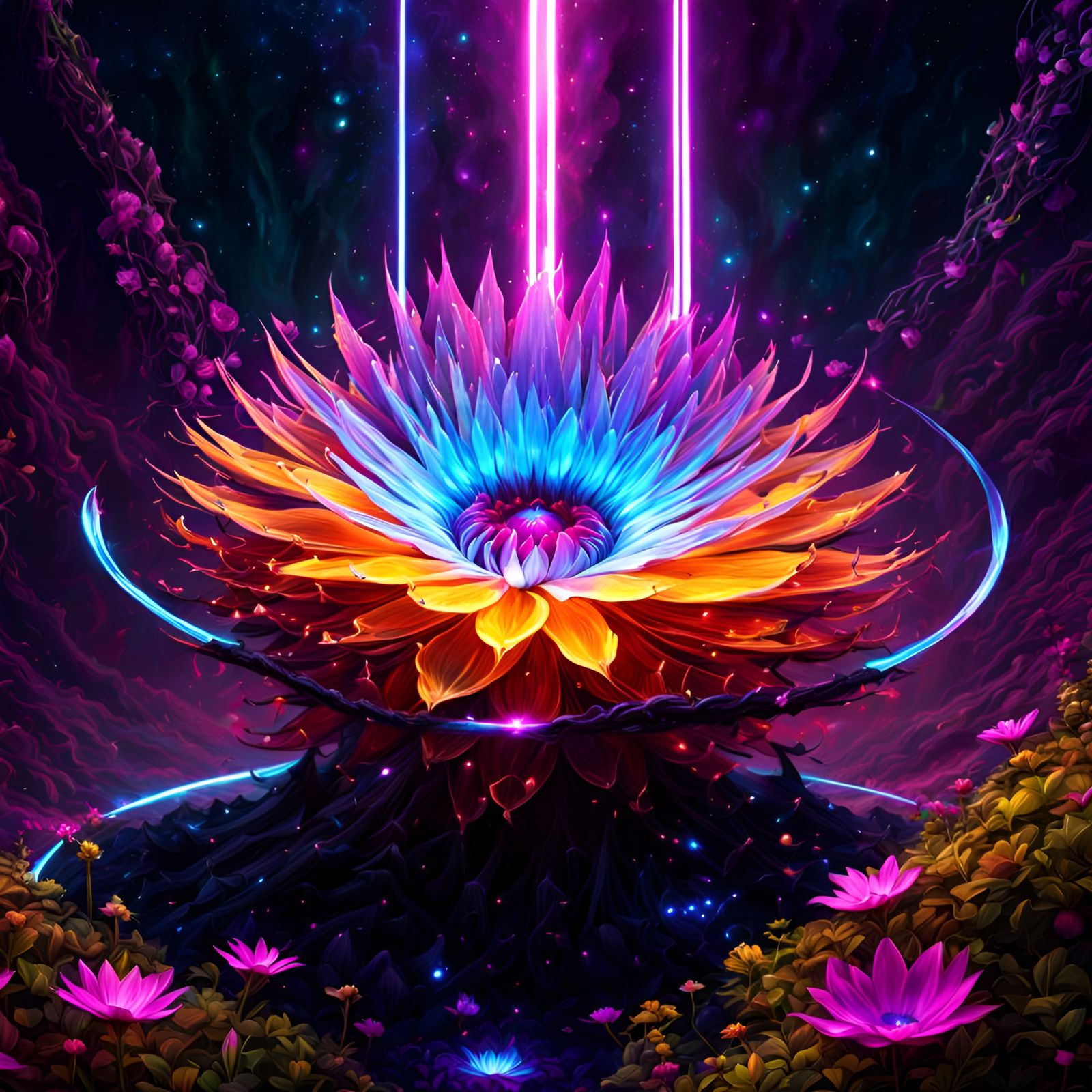 Aetherpunk Galaxy Flower with Magic Circle