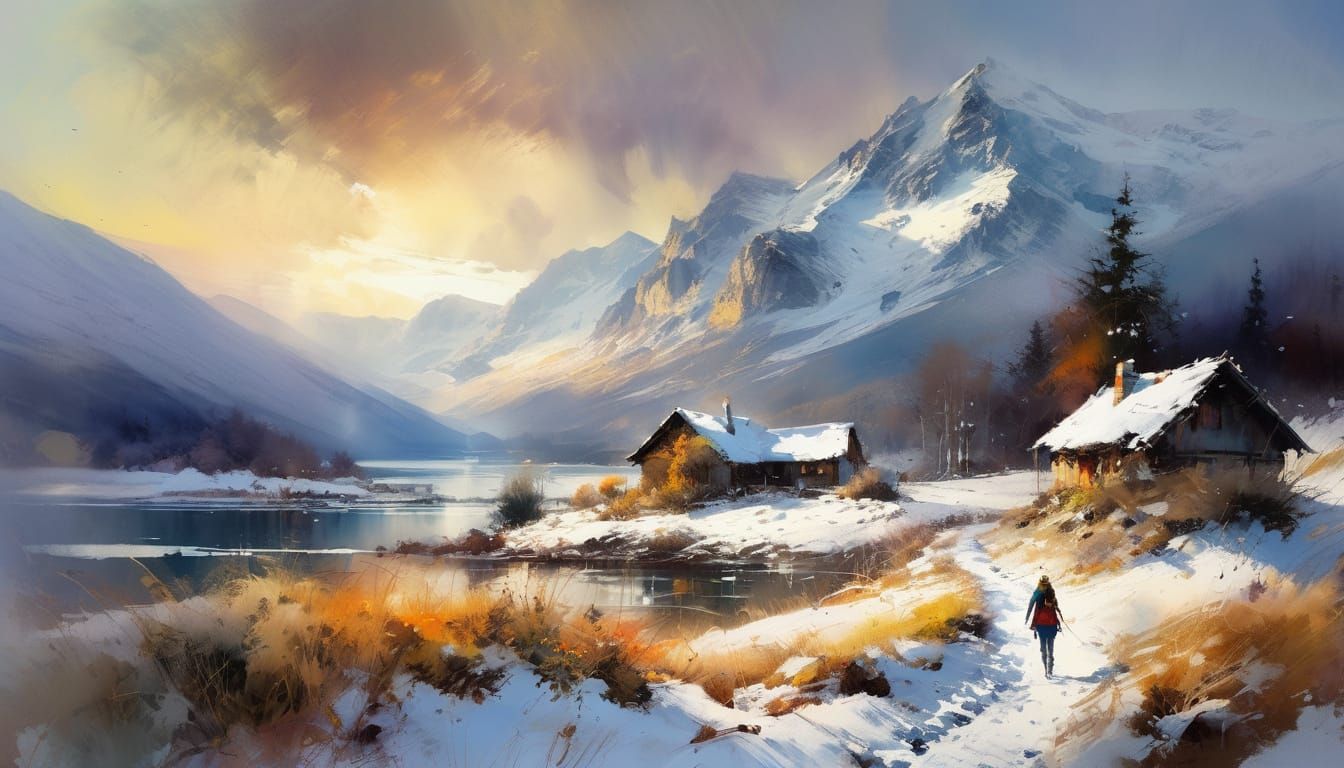 Winter Meadow Sunrise: Watercolor Fine Art