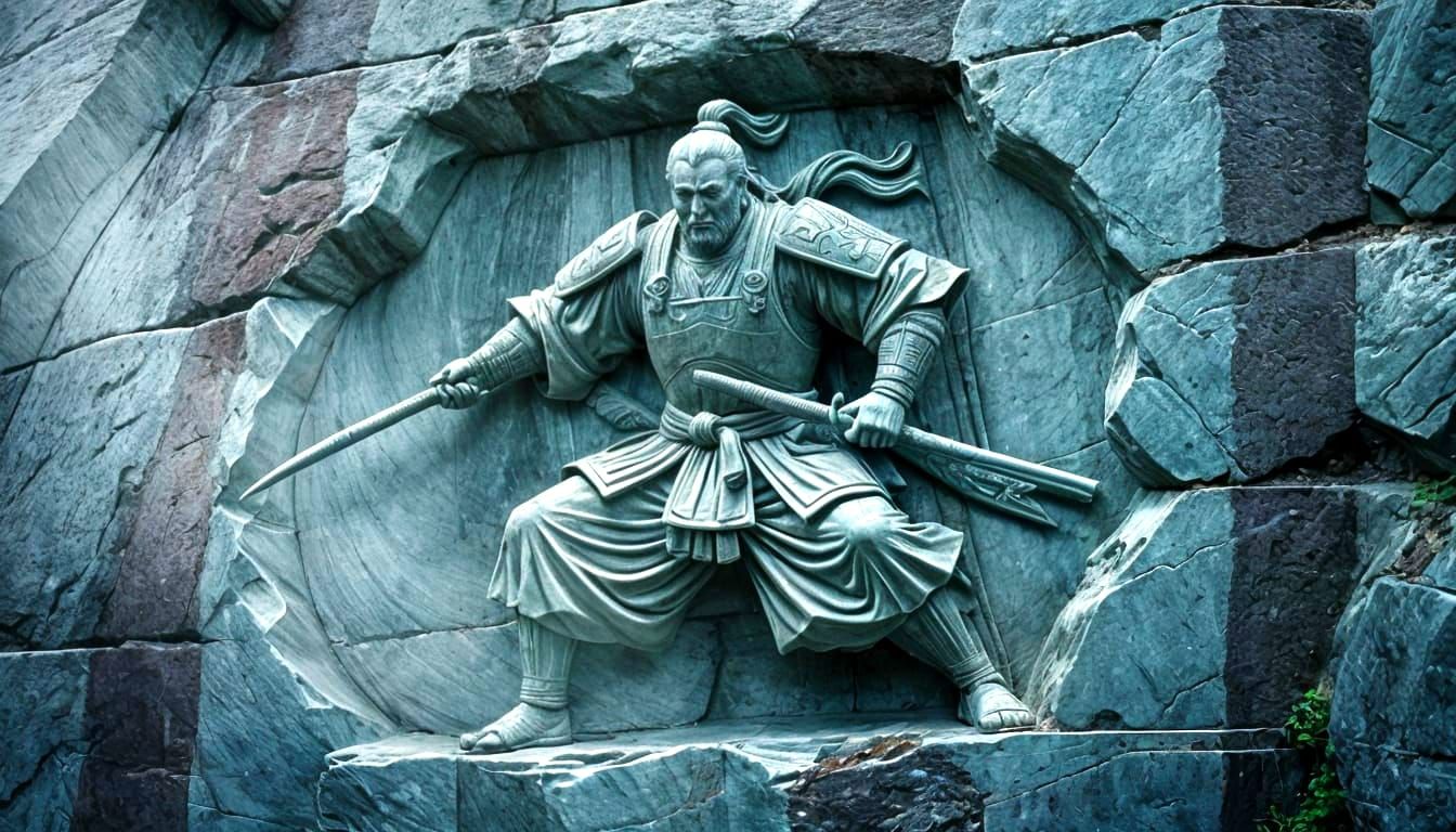Ronin Warrior Bas-Relief Sculpture on Cliff Face