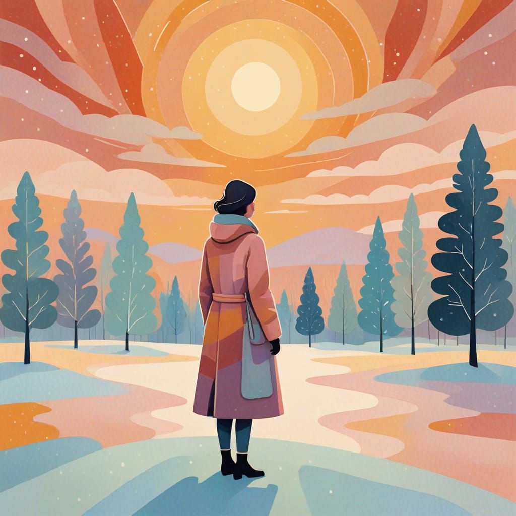 Radiant Winter Solstice Scene in Minimalist Vector Style