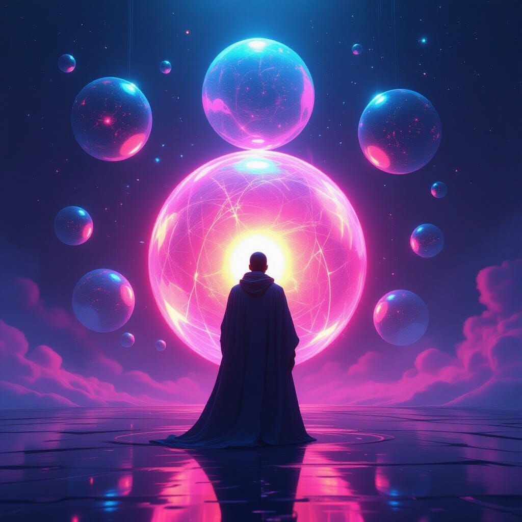 Dynamic Energy: Surreal Orbs in a Neon Dreamscape