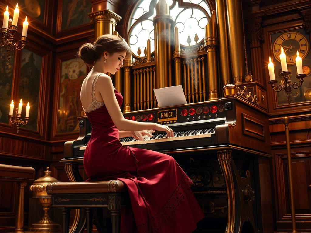 Victorian Lady Plays Steampunk Organ