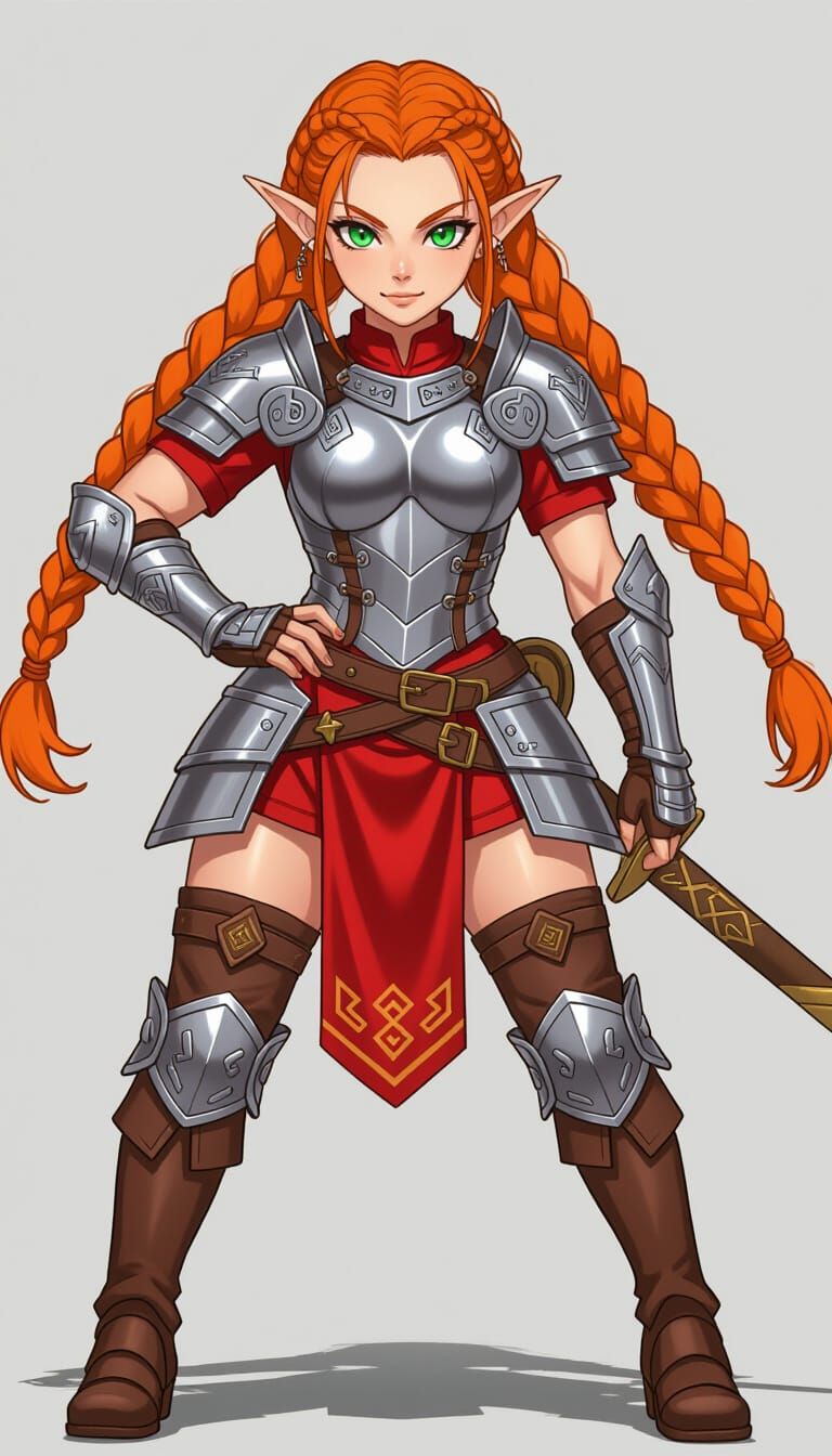 Anime-Style Female Dwarf with Braided Hair