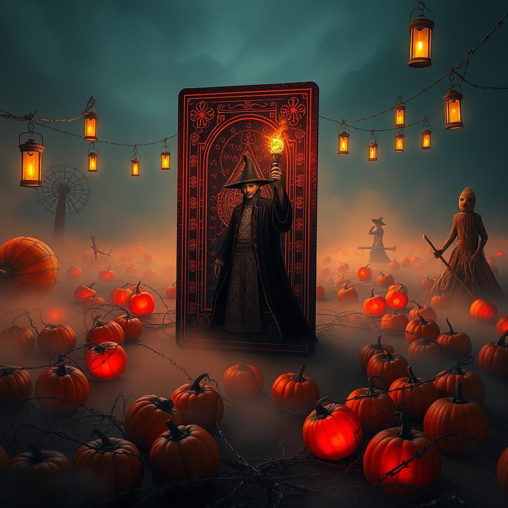 Sorcerer in Escher Tarot Card Pumpkin Patch