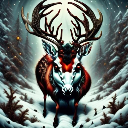 Evil Rabid Reindeer in Horror Style