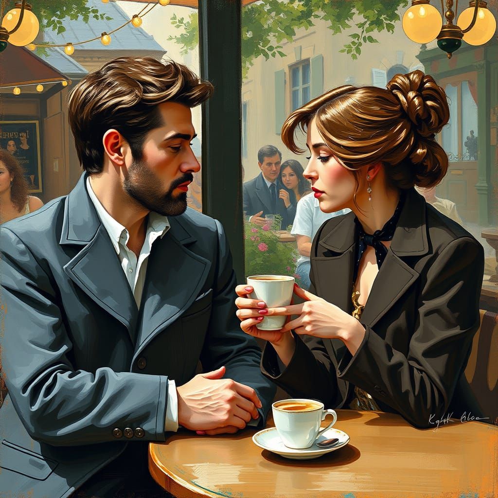 Intimate Coffee Shared: Impressionistic Style