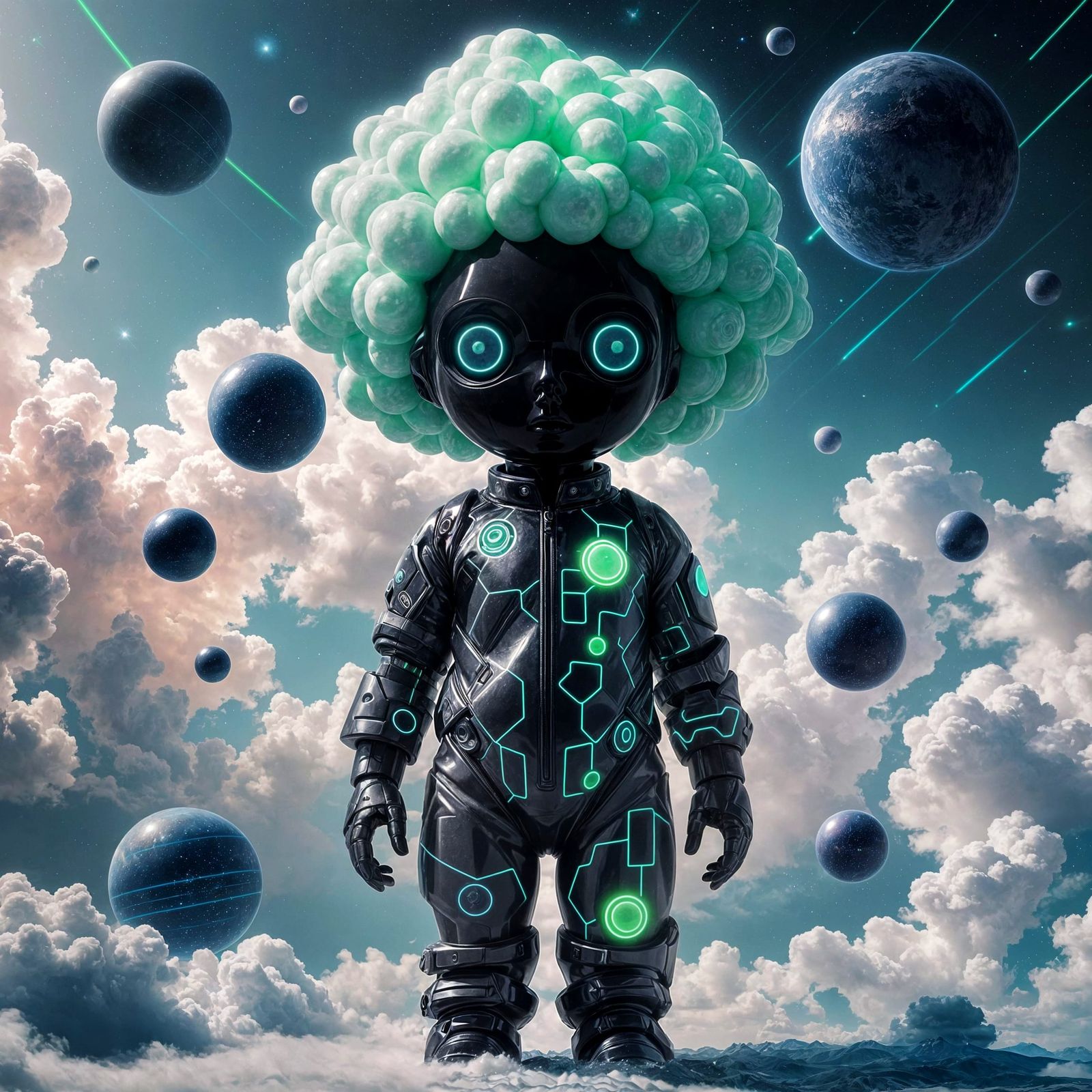 Glowing Neon Alien Humanoid in Dreamlike Setting