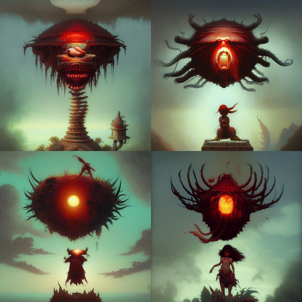 Penanggalan: Flying Head in Dark Fantasy Style