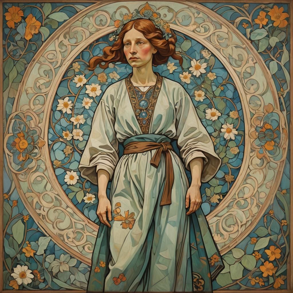 Woman in Dynamic Pose, Art Nouveau Style