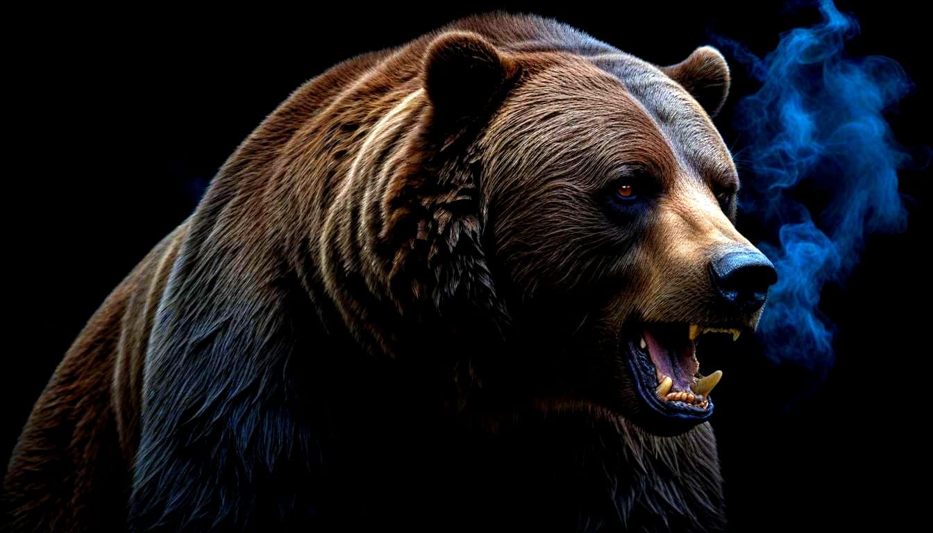 Ethereal Grizzly Bear Silhouette with Cobalt Blue Eyes