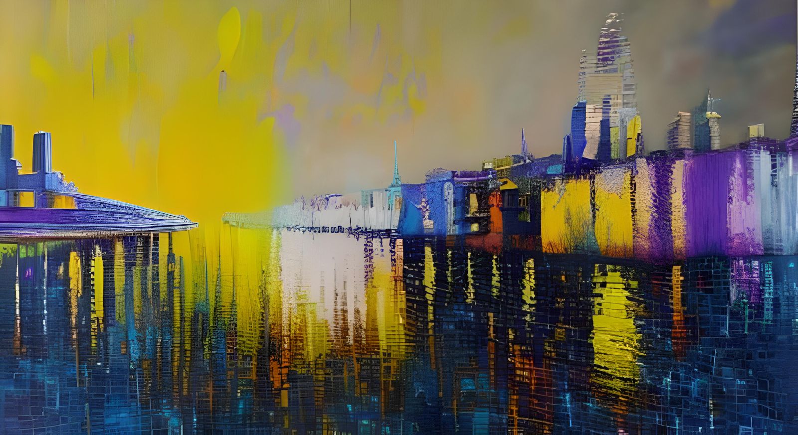 Urban landscape. fractal, Rothko style, iridescence, Mosaic,...