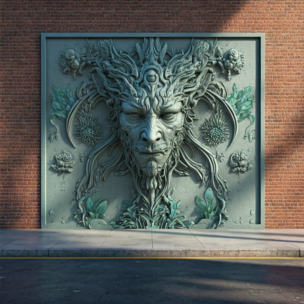 A jaw dropping 3D mural mockup displayed on an urban building wall. The scene features an ultra-realistic high resolutio...