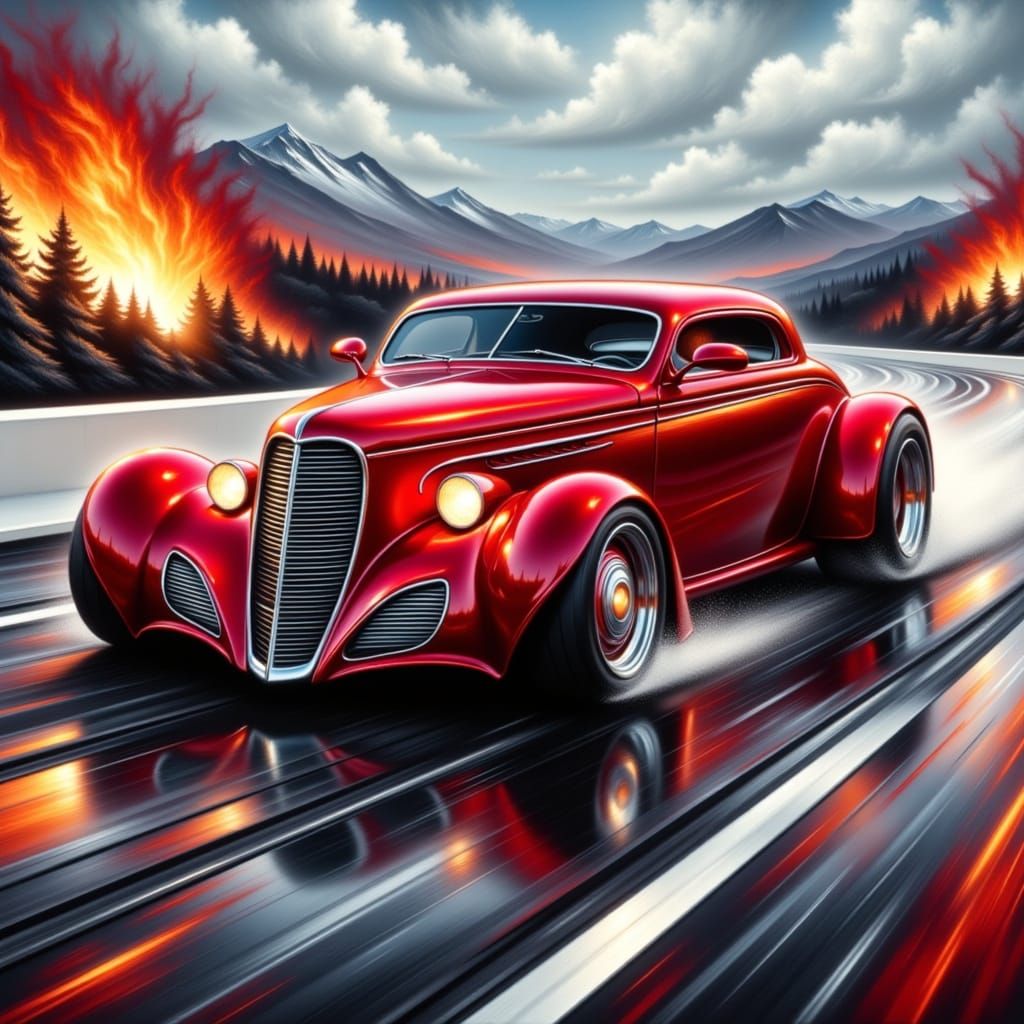 Retro-Futuristic Hot Rod Races in a Detailed Style