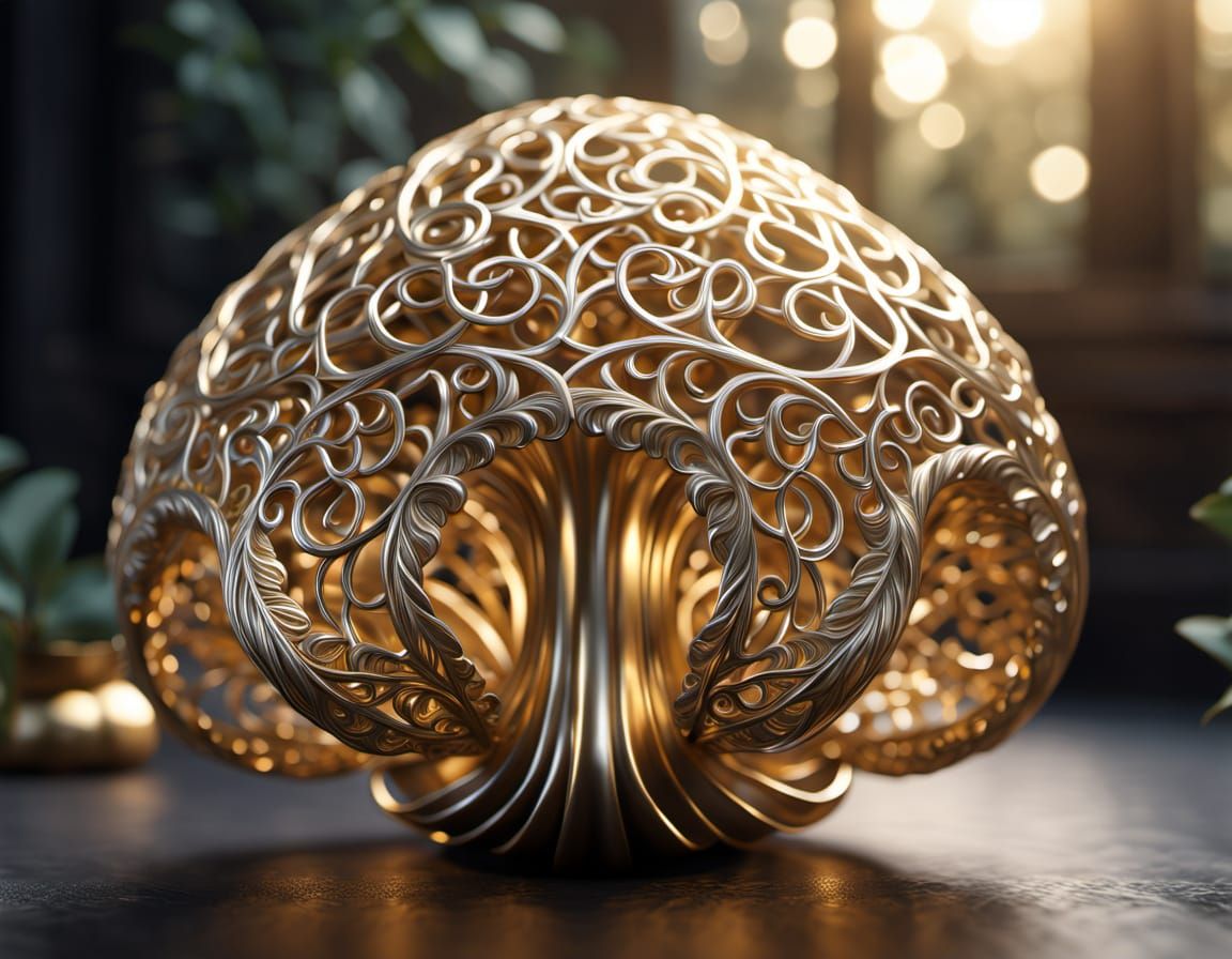 Golden Mushroom Filigree Sculpture