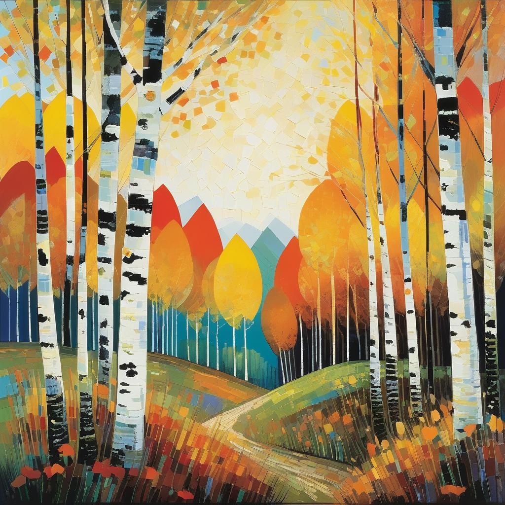 Autumnal Birch Trees in Expressive Style