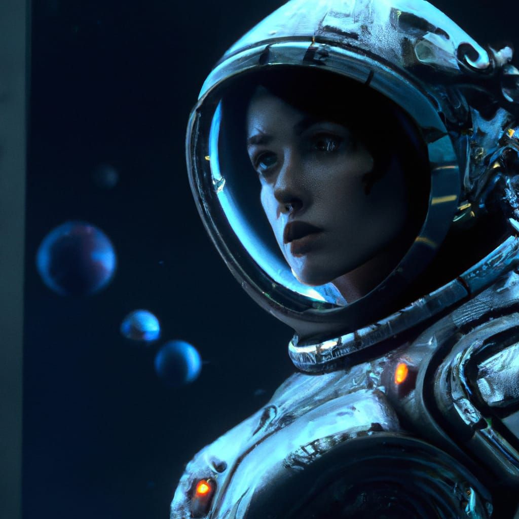 Astronaut Woman in Space: Dark Fantasy Art