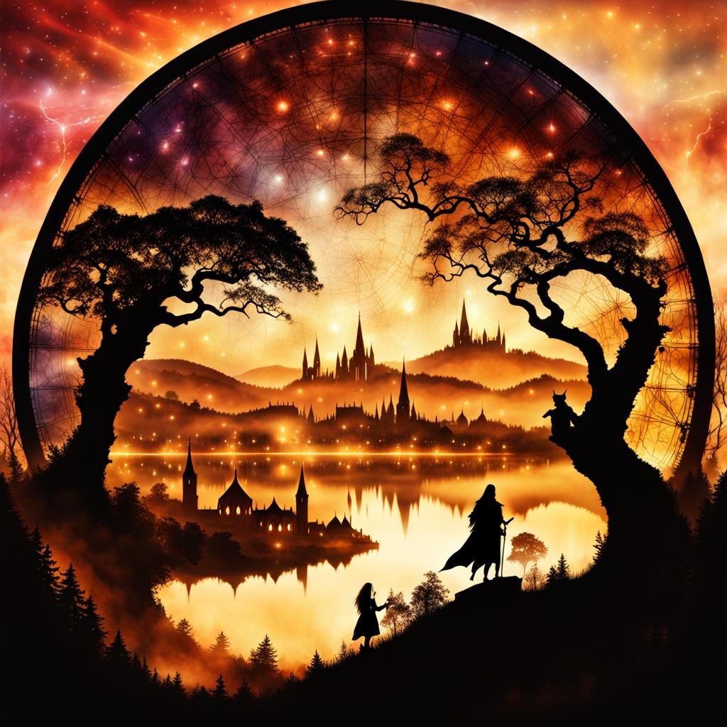 Double Exposure: Medieval Fantasy Map in Macabre Style