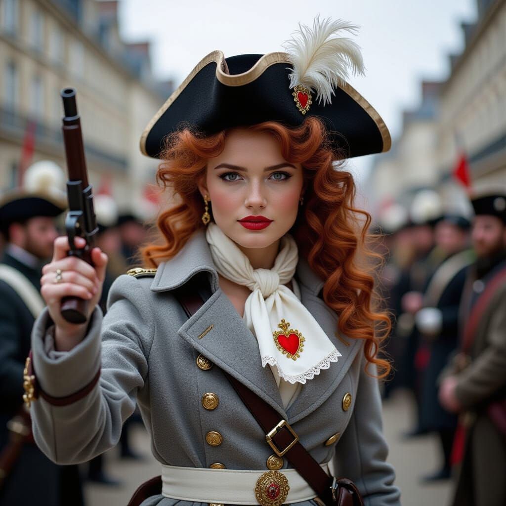 French Revolution Woman with Pistol in Battle