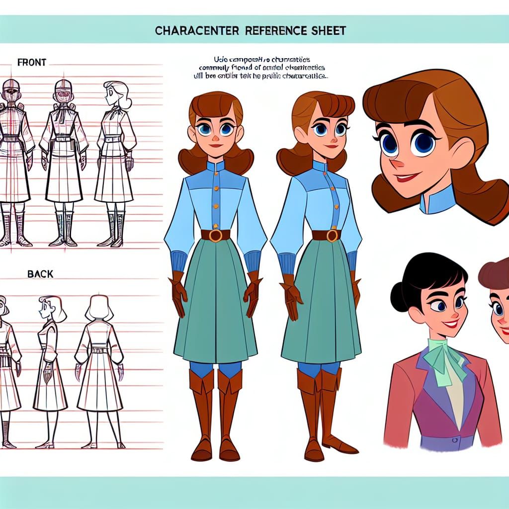 Female Character Reference Sheet in Animated Style