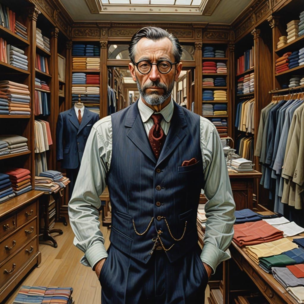 Tailor at Work in Bustling Clothing Store