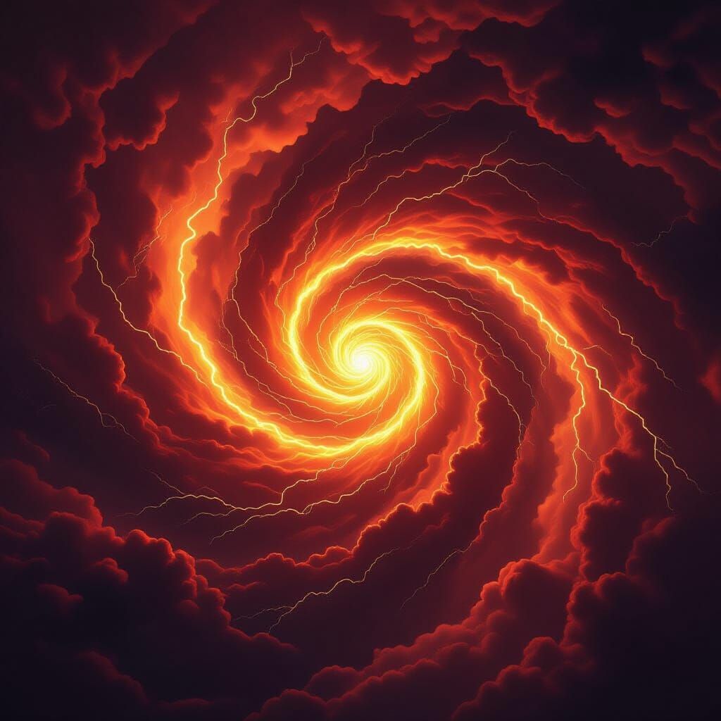Crimson Tempest Vortex With Golden Lightning