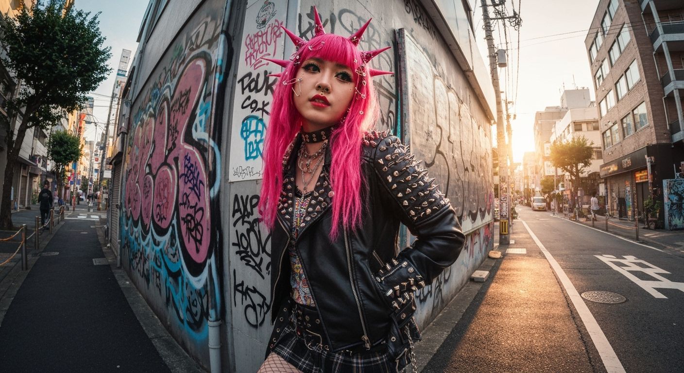 Punk Gyaru Girl in Tokyo Street Art Style