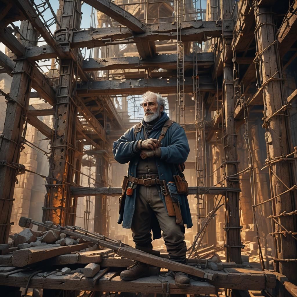 Sculptor in Ruined Fantasy Setting, Matte Painting