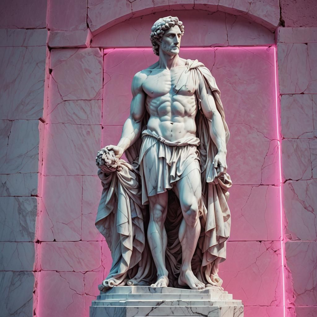 Synthwave Neon Marble Statue of Greek Man