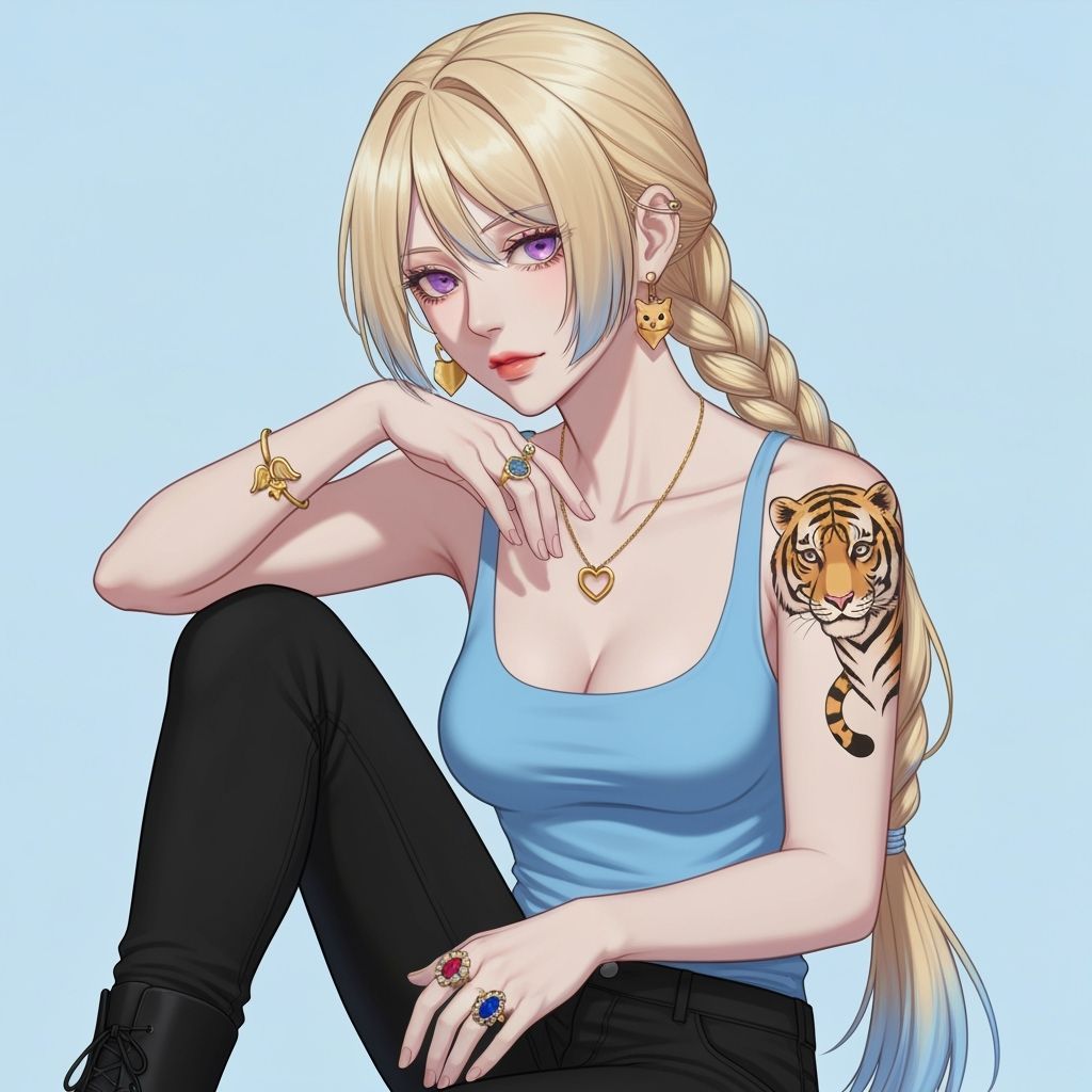 Blonde Woman with Braids in Anime Style