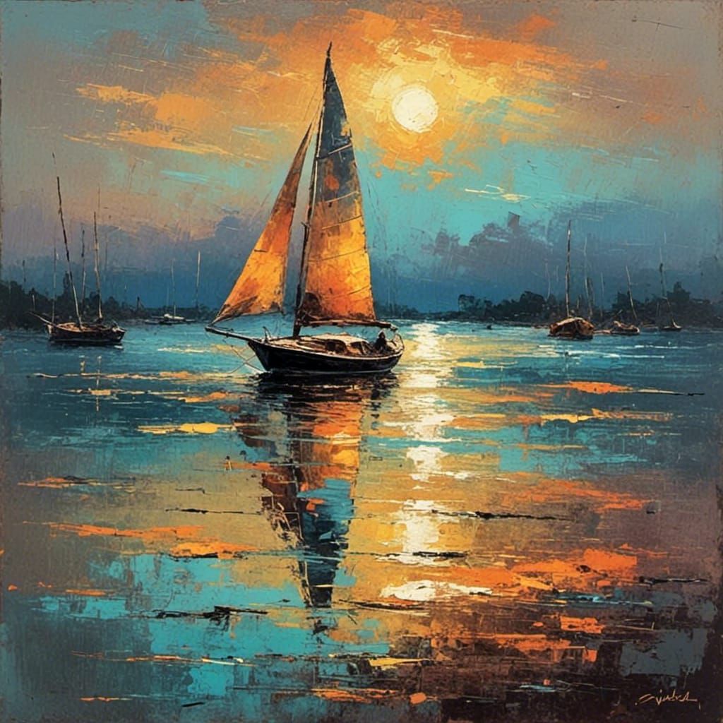 Distressed Oil Sailboat in a Digital Glitch