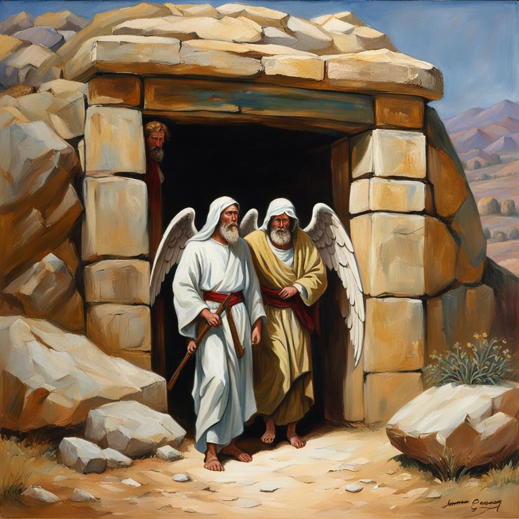 Angels Guard Empty Tomb: Oil Painting