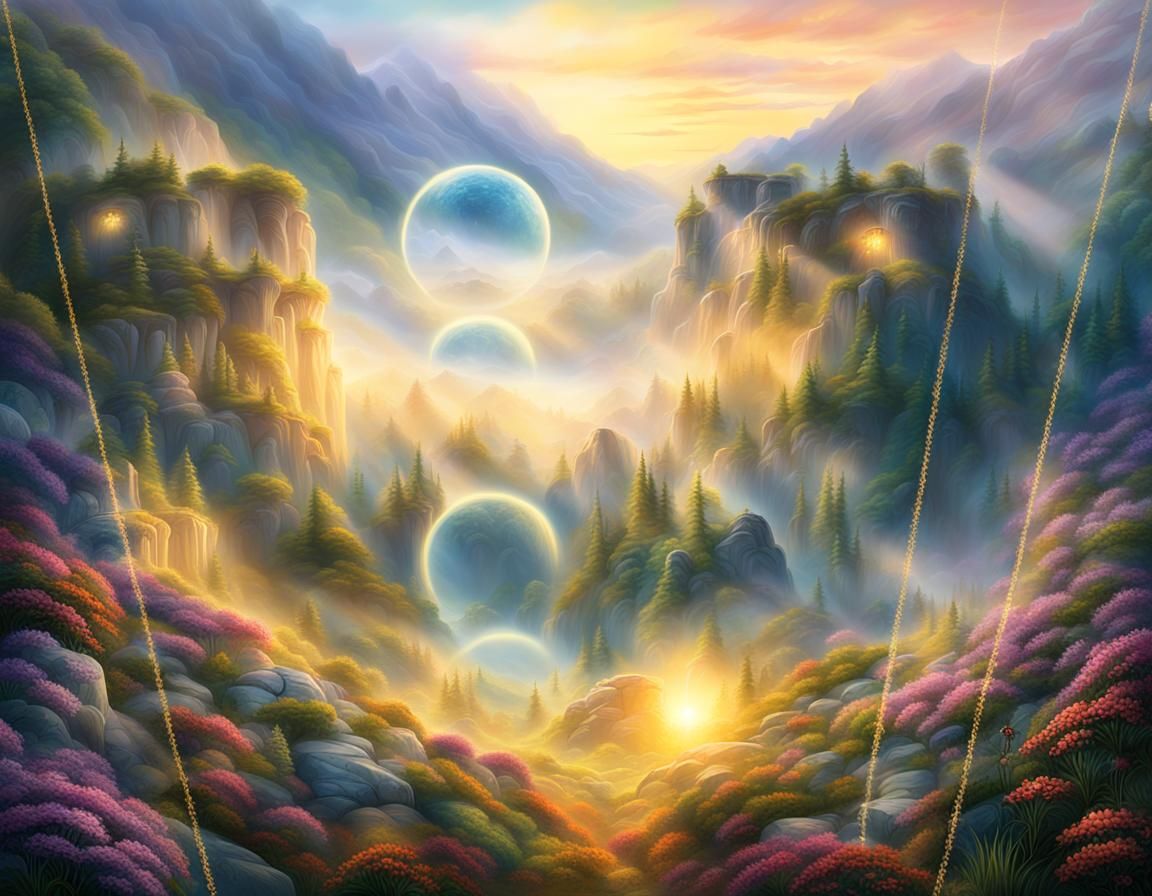 Ethereal Dreamscape: A Thomas Kinkade-Inspired Fantasy