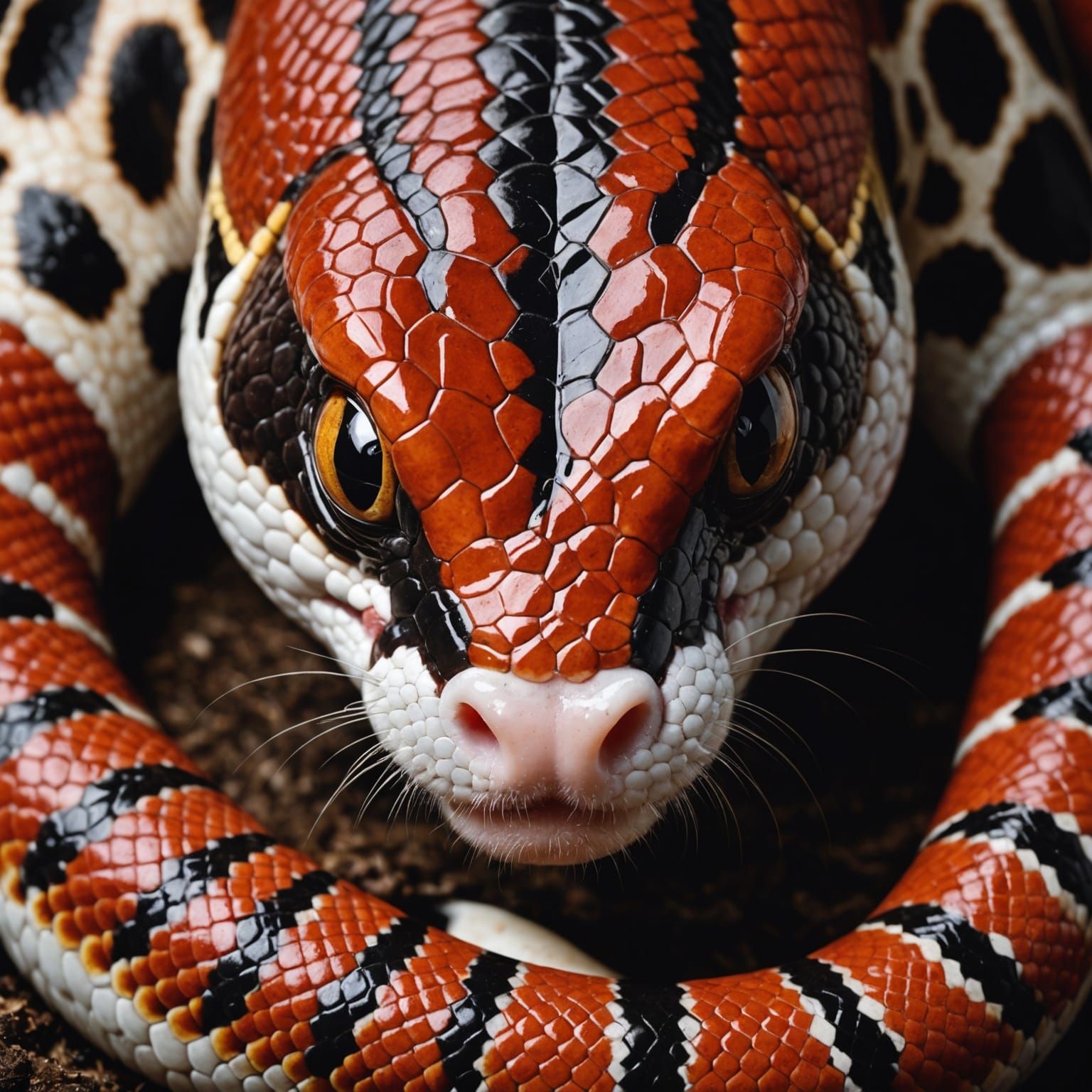 Milk Snake Portrait Suckling from Cow Udder