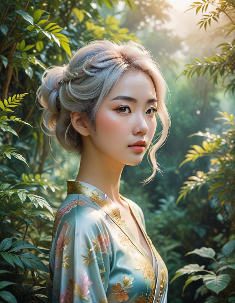 Dreamy Anime Portrait in Chinese Watercolor Style