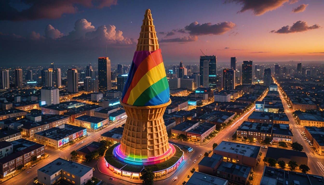 Ghana Waffle Cone in Futuristic Cityscape: Hyper-Realistic P...