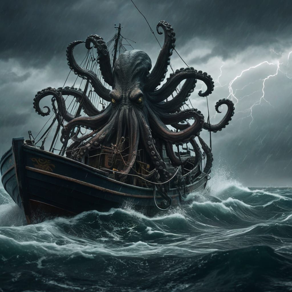 Fisherman Battles Kraken in Epic Ocean Storm