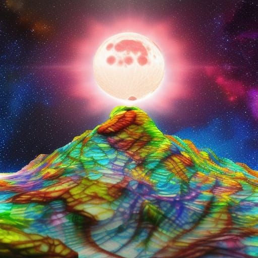 Glitchcore Lunar Oasis Landscape in Watercolor Style