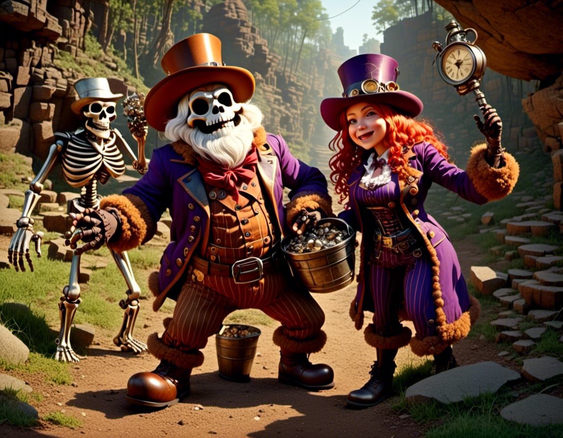 Steampunk Skeleton Miners in Dark Fantasy Style