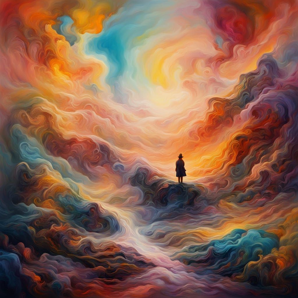 Surreal Figure in Ebullition: Abstract Oil Painting