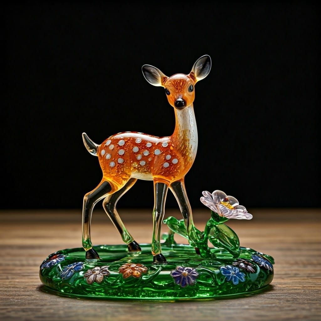 Elegant Glass Deer Figurine with Enameled Details