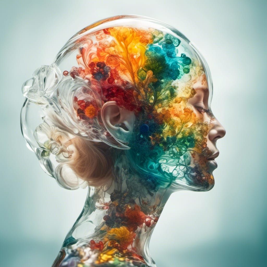 Glass Woman Portrait with Visions of Motherhood