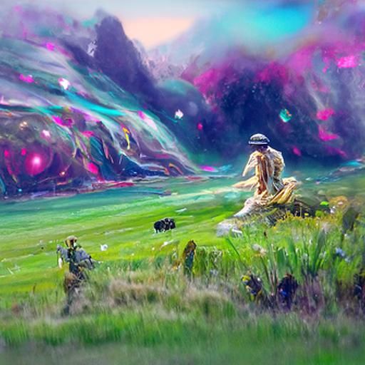 Peaceful Grassy Field in Holographic Astral Style